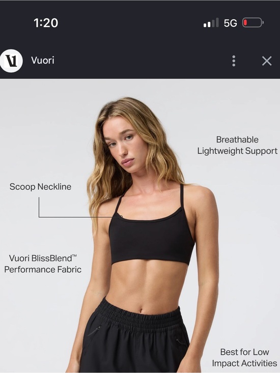 Vuori Other - Vuori Black Scoop Neck Light Support Bralette